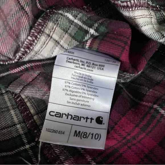 Carhartt Women’s flannel shirt plaid Size M button up red green - Picture 8 of 11